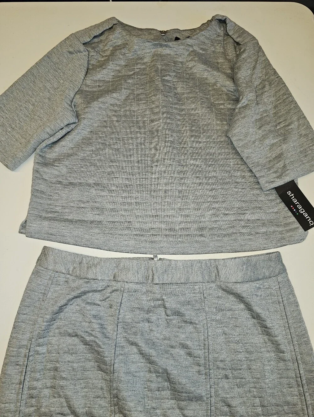 NWT | 10 | Sharagano | Heather Gray Textured Knit Top & Pencil Skirt Set